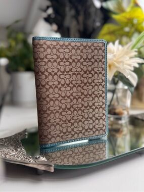 Coach Signature Brown and Teal Mini Agenda/Passport